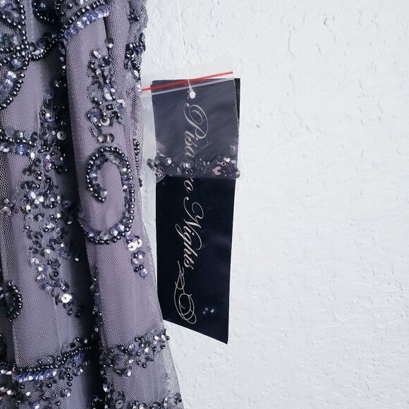Pisaro Nights Smoke Gray Beaded Mesh Dress - Picture 6 of 10